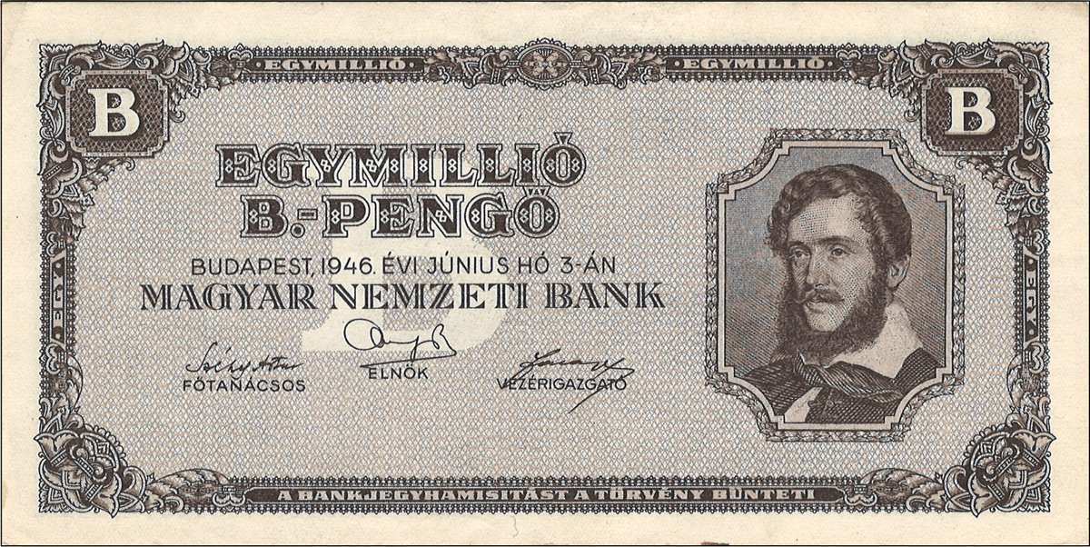 1 million b.-pengő = 10¹⁸ pengő (3 Jun 1946)